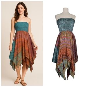 Garden fairy handkerchief strapless silk blend dress (OS fits most)